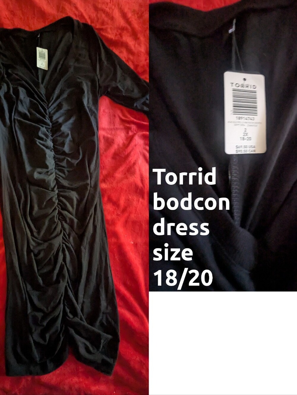 torrid Black Long-Sleeve Ruched Bodycon Dress